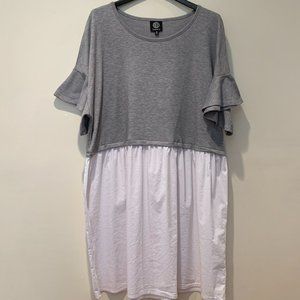 Bobeau Ruffle Sleeve Two-Tone Babydoll Tunic